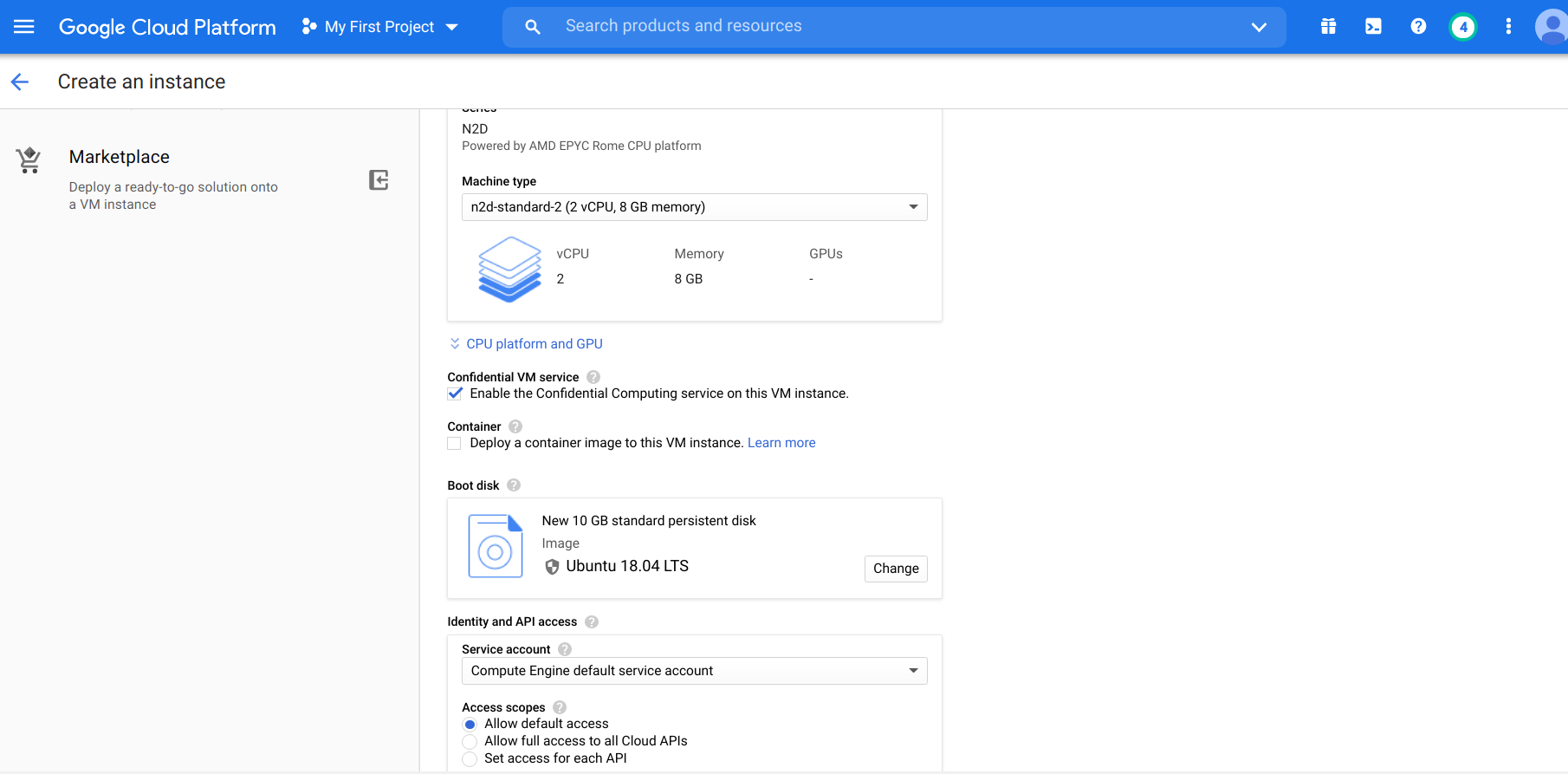 Google Cloud Compute Engine Interface